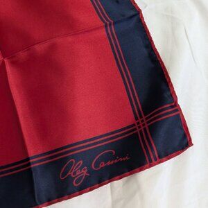 vintage oleg cassini scarf red navy handrolled 26" x 27"